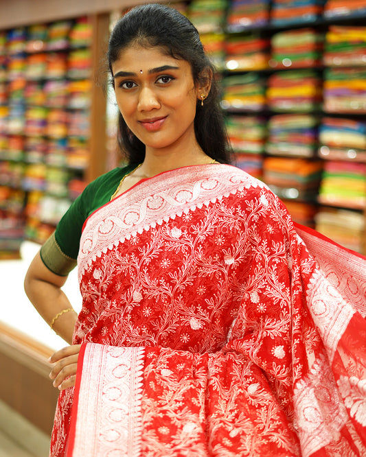 Hot Red Chikankari Chiffon Georgette - PD971