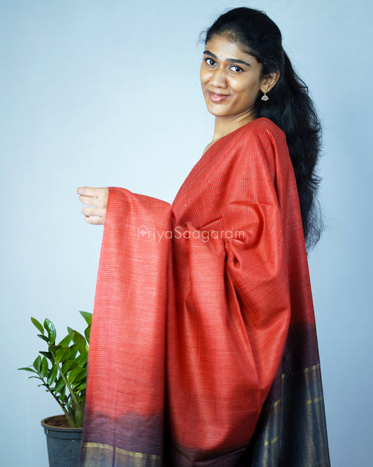 Chilli Red and Grey Contrast Tussar - PD1310