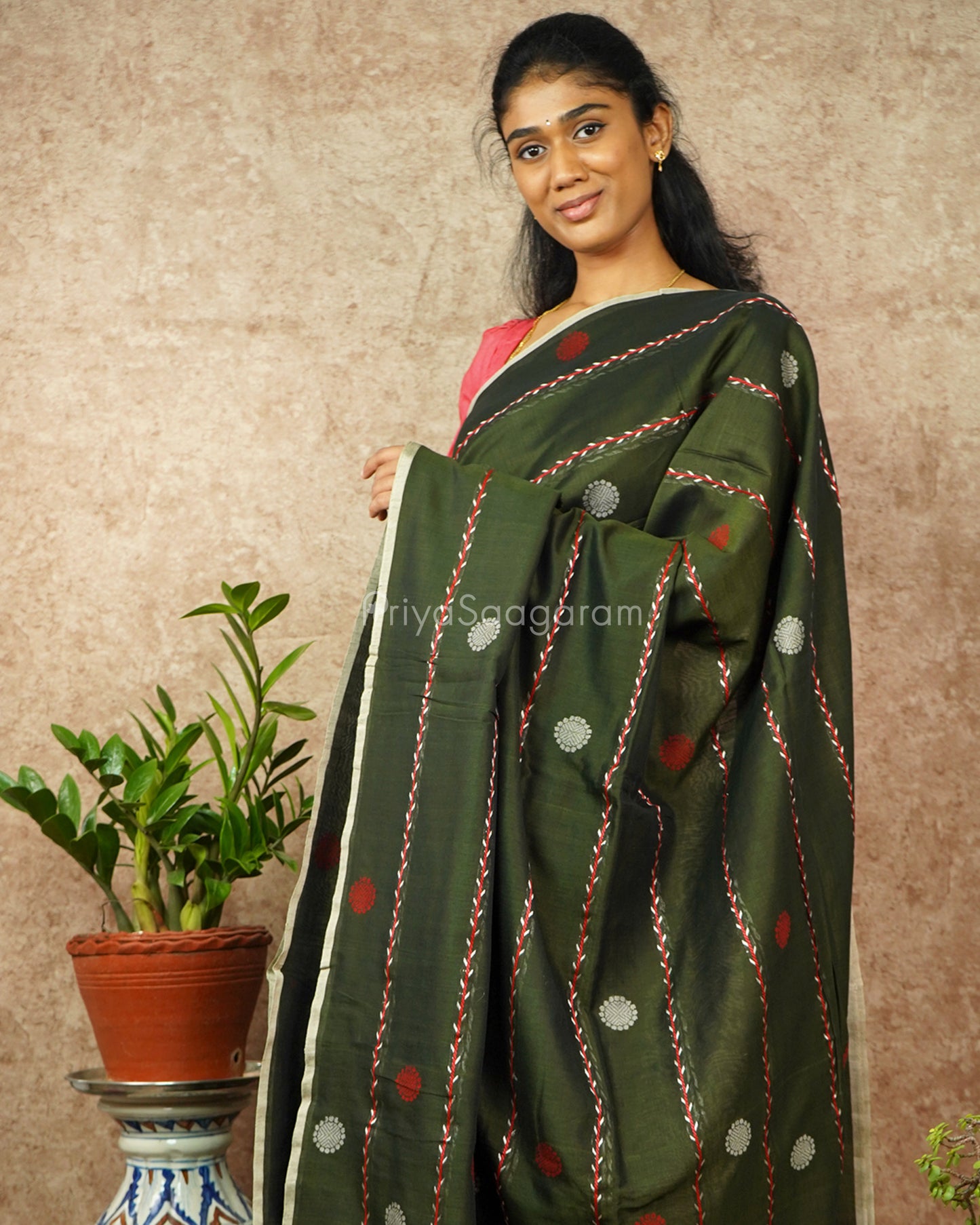 Mehndi Green Embroidery Pure Cotton - PD1178