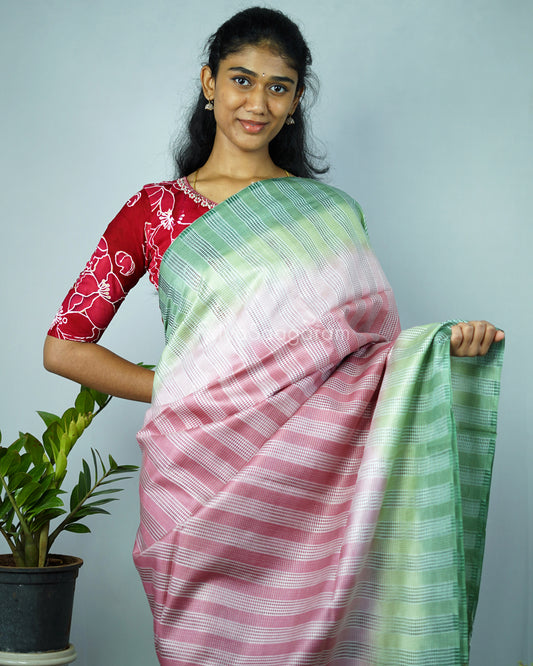Grape Violet and Leaf Green Embroidery Tussar - PD1296