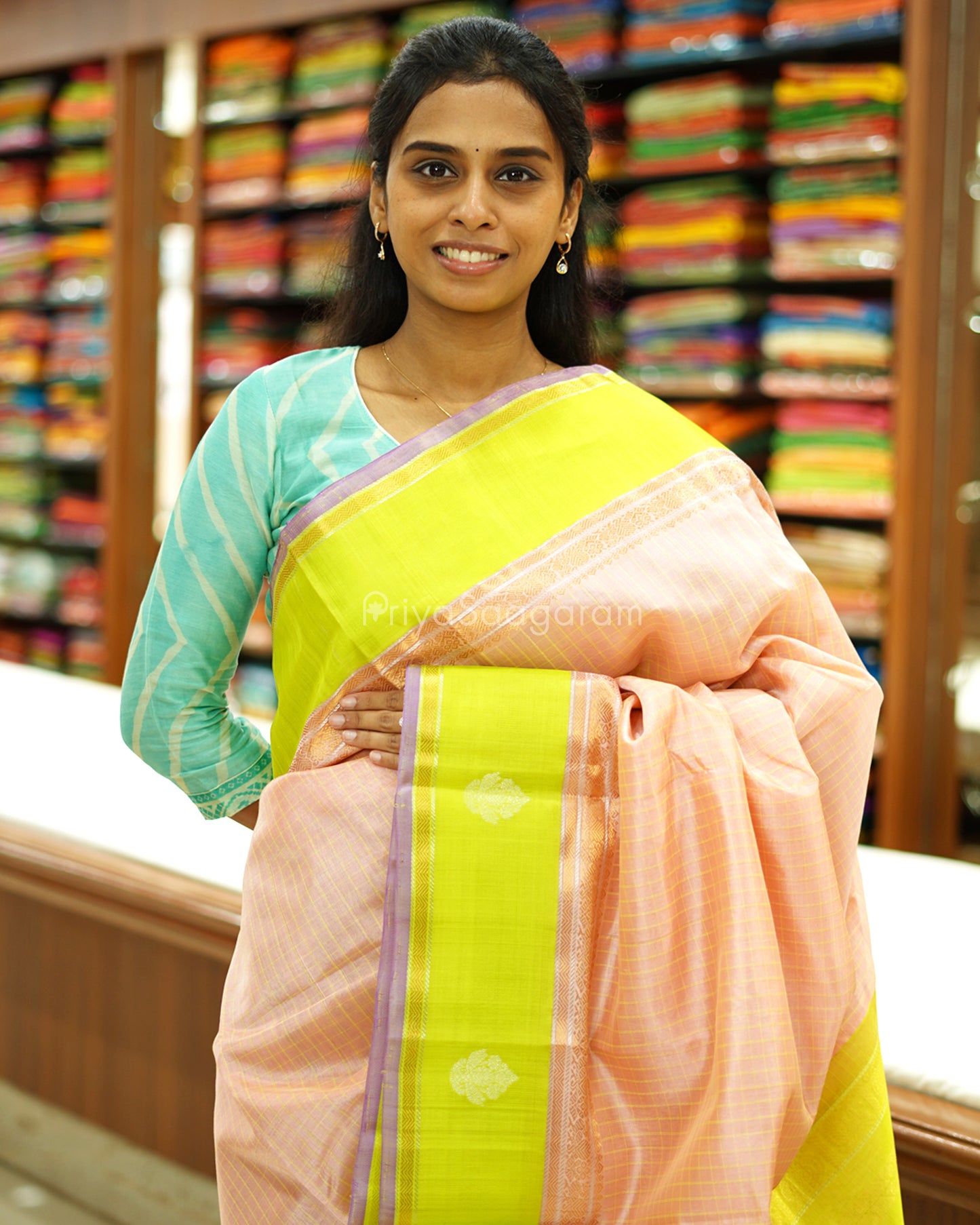 Pink Checked Gadwal Silk Cotton - PD1425