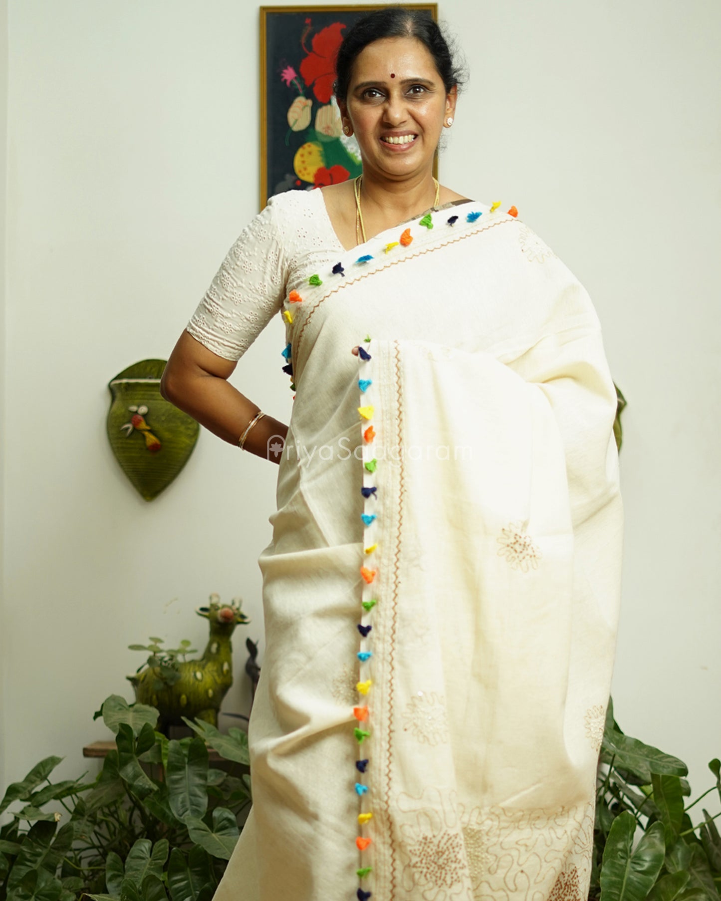 Cream Embroidery Pure Cotton - PD1422