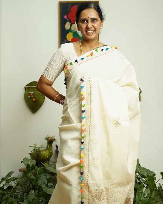 Cream Embroidery Pure Cotton - PD1422