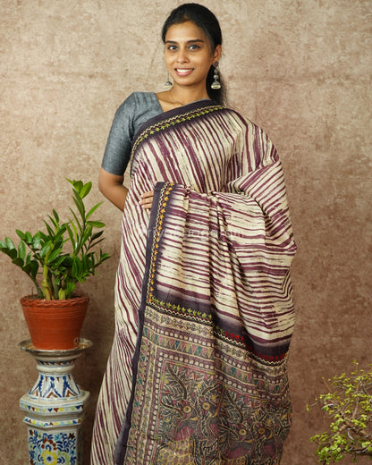 Cream Purple Embroidery Chanderi - PD714
