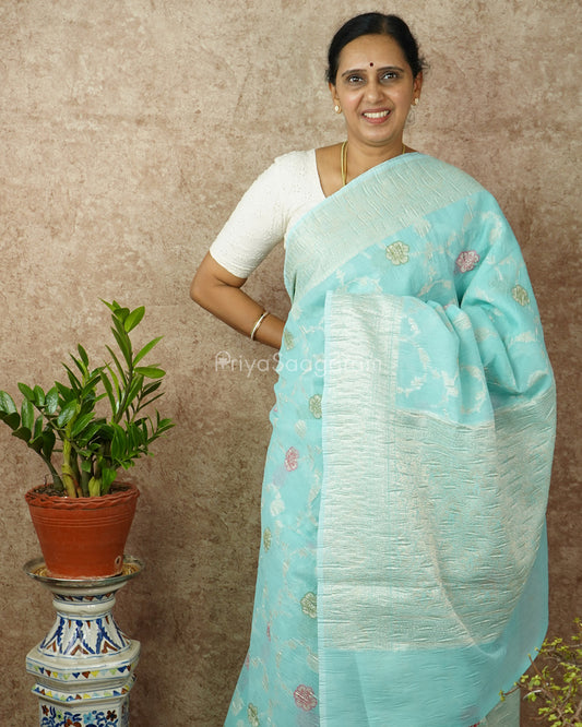 Blue Floral Crush Tissue Silk - PD1439