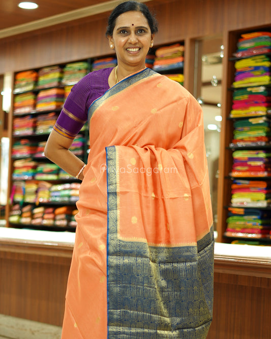 Peach and Blue Chiniya Silk - PD785