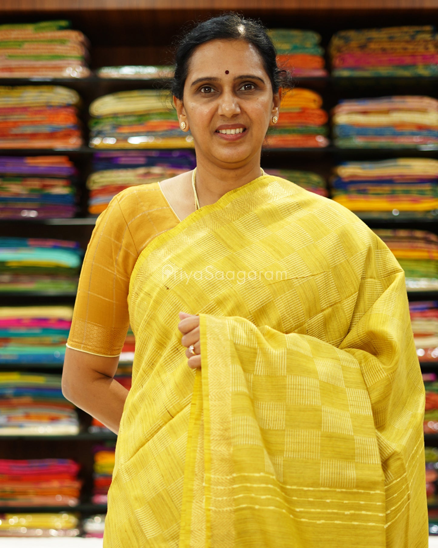 Yellow Checked Tussar - PD1269