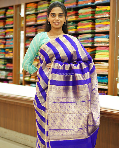 Blue Striped Tissue Kora Silk - PC3832