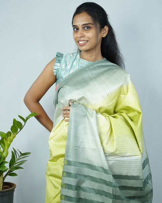 Green Shaded Tussar Organza - PD1220