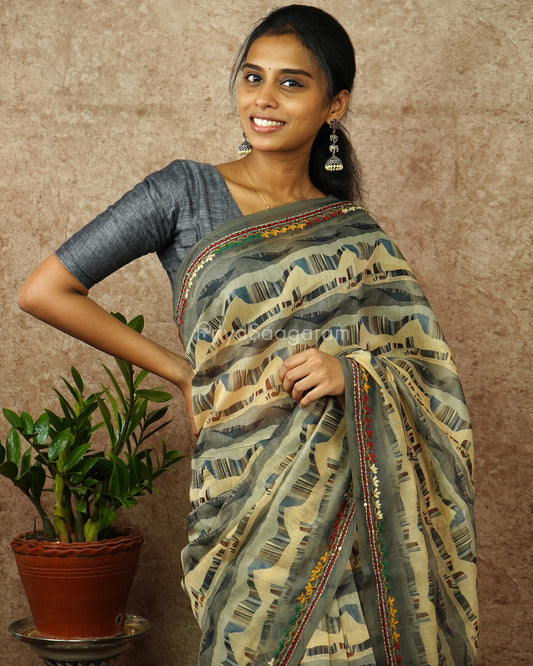 Modern Grey Embroidery Chanderi - PD715