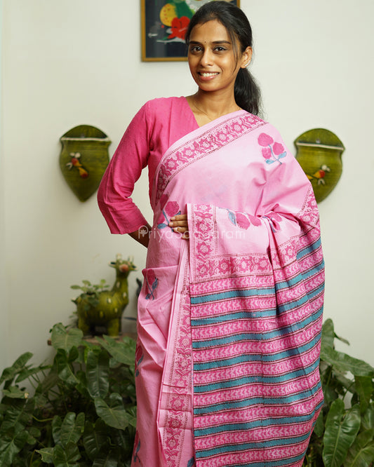 Taffy Pink Blockprint Pure Cotton - PD380