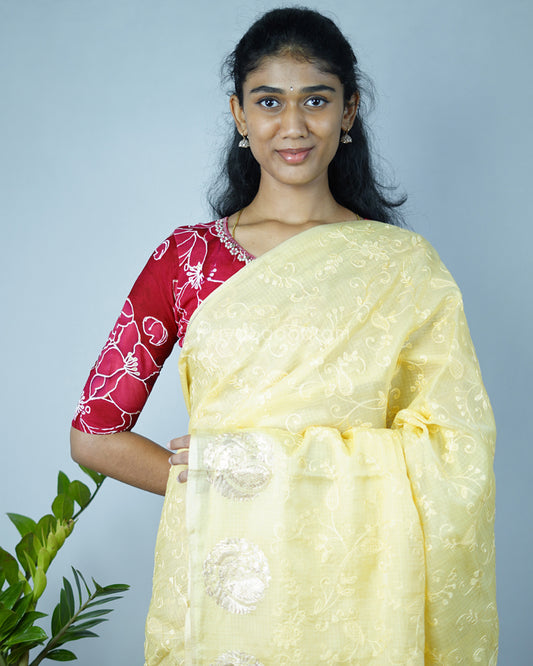 Light Yellow Pita Work Silk Kota - PD740