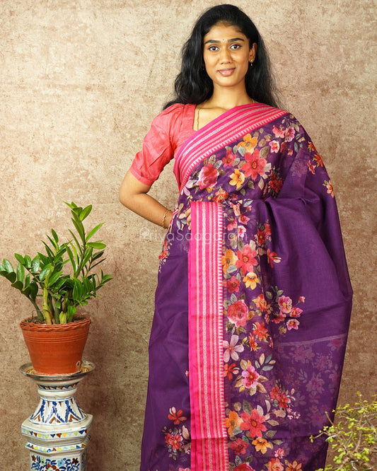 Purple Pink Silk Cotton Kota - PD831
