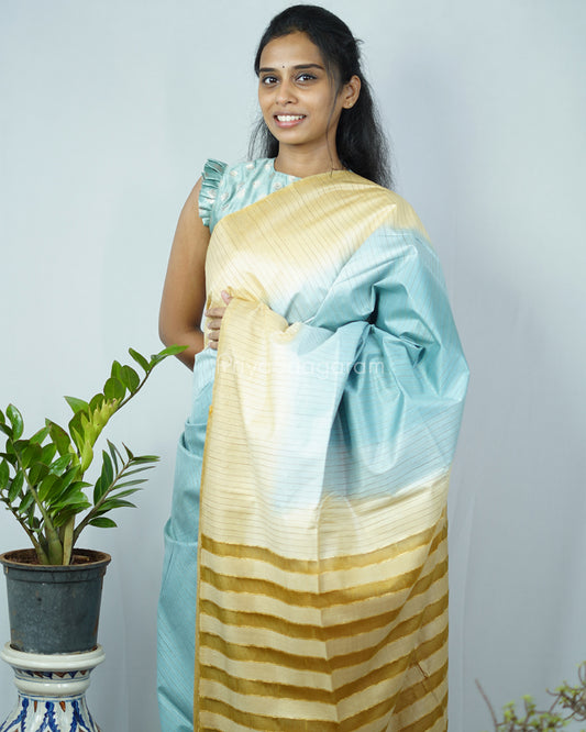 Green Mustard Tussar Organza - PD1222