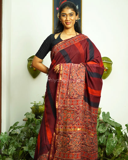 Shaded Maroon Bagru Print Chanderi - PD362