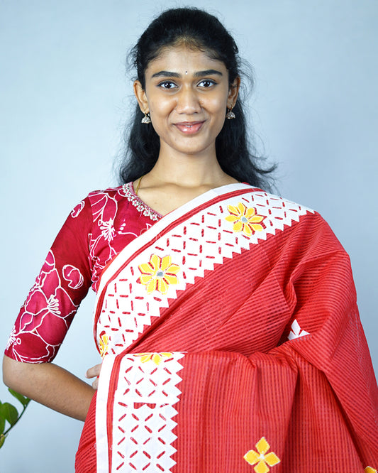 Classic Red Applique Cotton Kota - PD1421