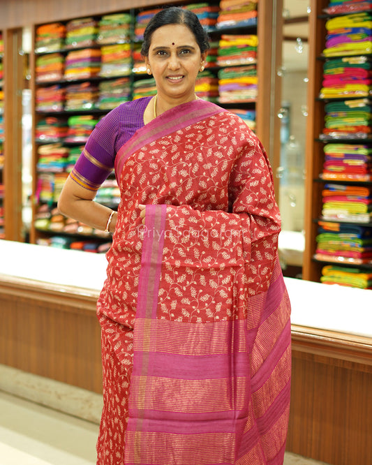 Red Pink Kalamkari Tussar - PD521