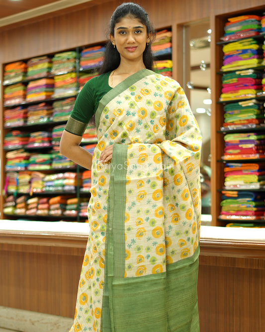 Classic Floral Printed Tussar - PD525