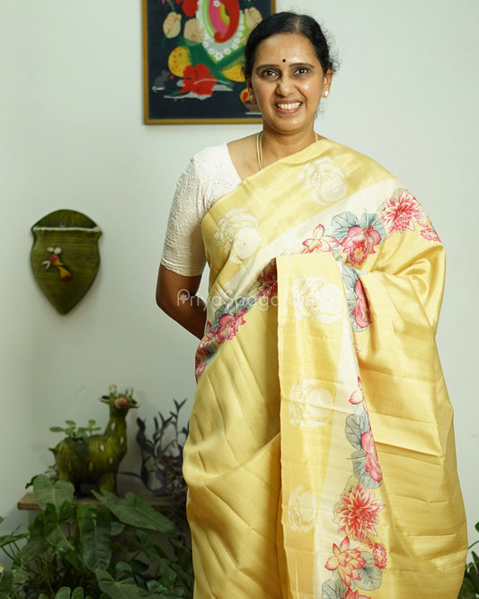 Yellow Floral Embroidery Tussar - PD807