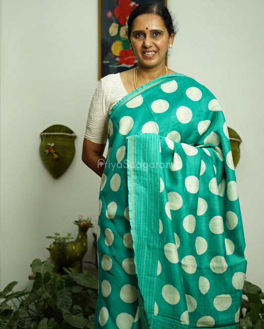 Sea Green Embroidery Blockprint Chanderi - PC3359