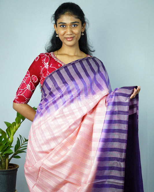 Purple and Pink Embroidery Tussar - PD1294