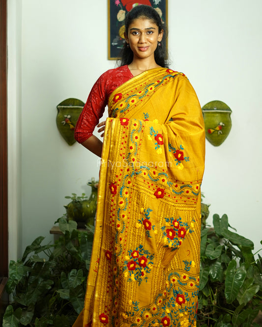 Mustard Phulkari Chanderi - PD389