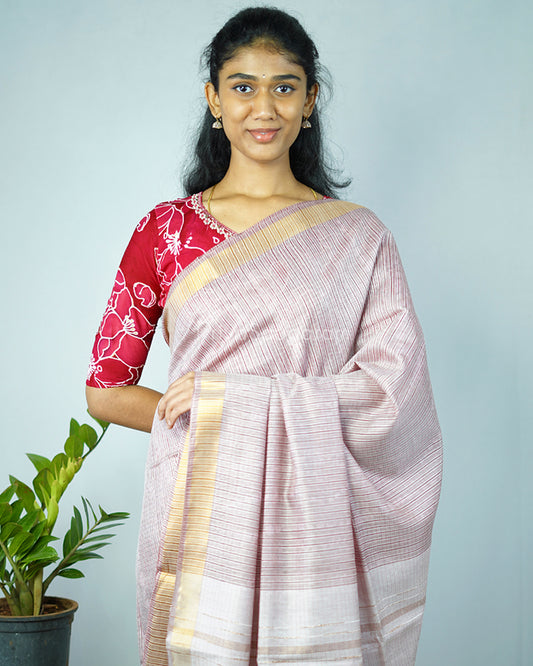 Light Pink Zari Tussar - PD1134
