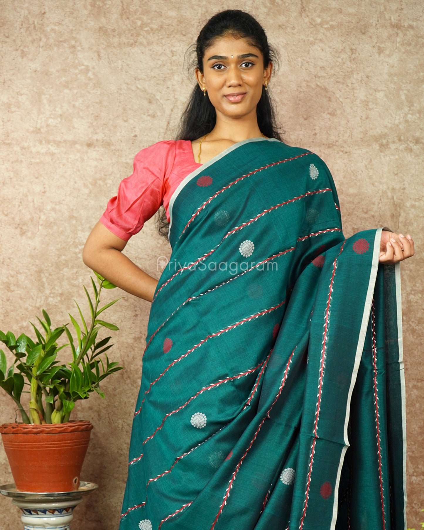 Dark Green Embroidery Pure Cotton - PD1177