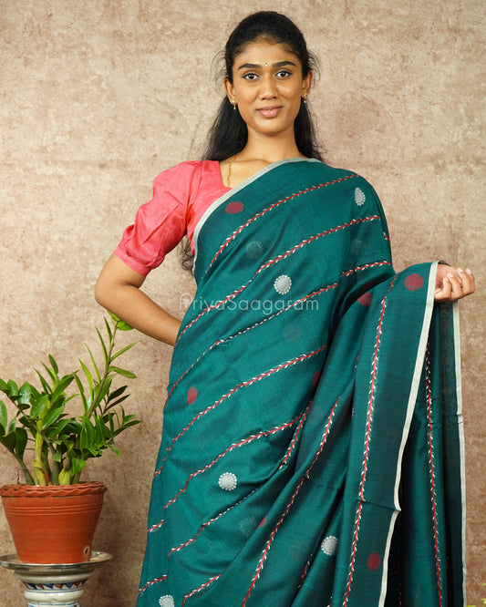 Dark Green Embroidery Pure Cotton - PD1177