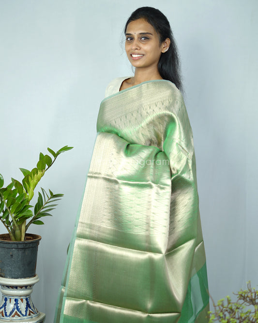 Golden Teal Kanchipuram Tissue Silk - N4803