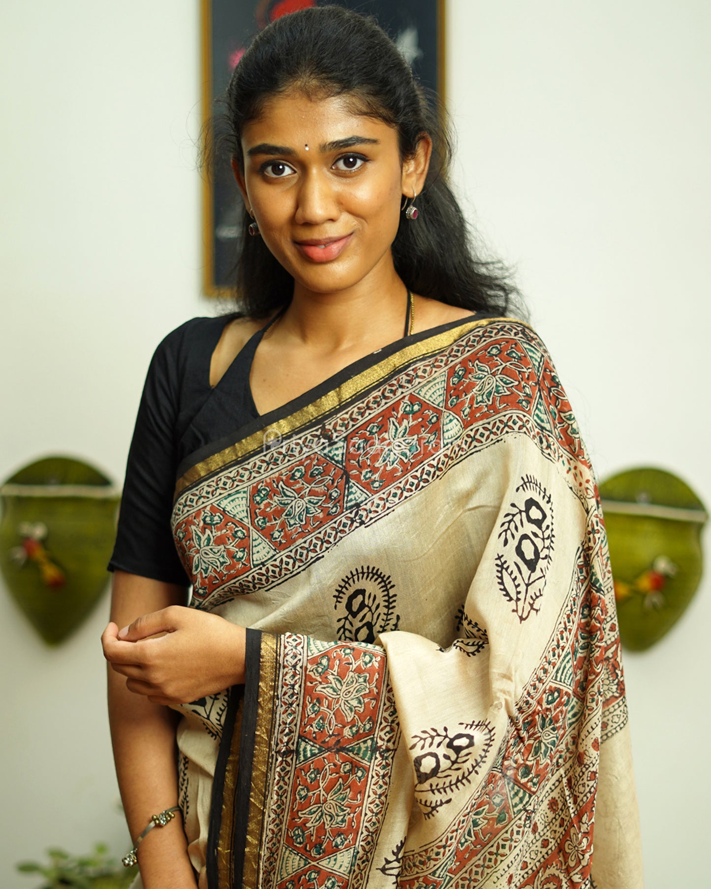 Classic Cream Bagru Print Chanderi - PD367