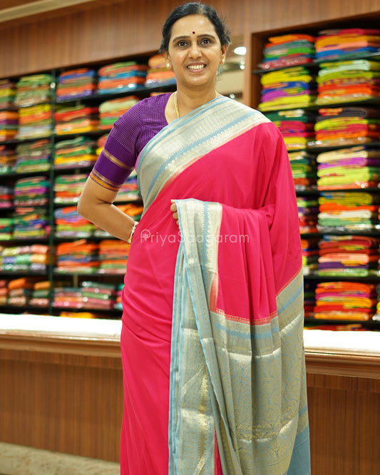 Pink and Grey Mysore Silk - PD427