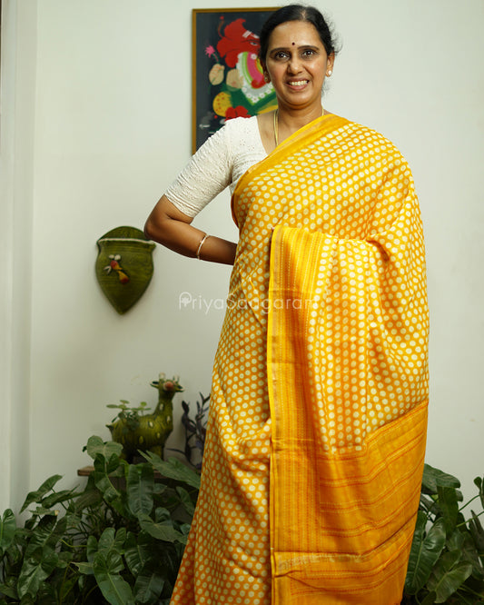 Yellow Embroidery Blockprint Chanderi - PC3360