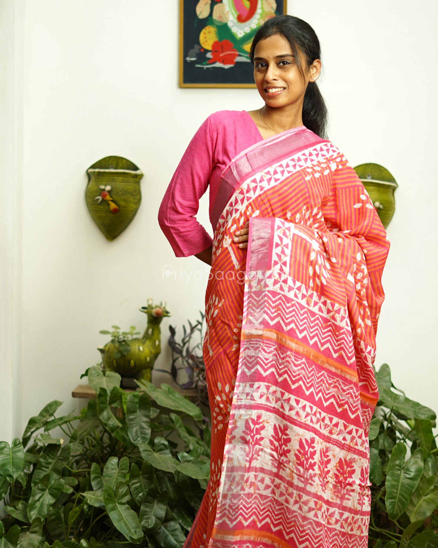 Pink Pattern Blockprint Linen - PD276