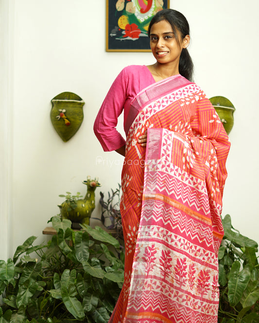 Pink Pattern Blockprint Linen - PD276