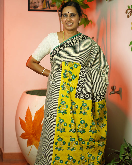 Black Striped Blockprint Pure Cotton - PD373