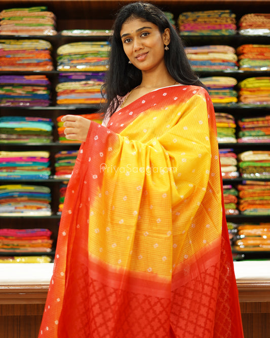 Yellow and Red Bandhini Tussar Organza - PD1199