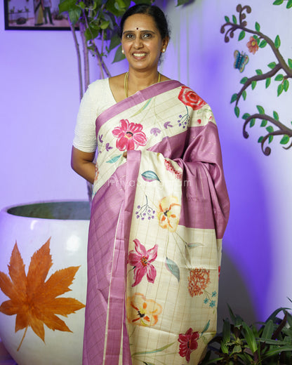 Purple Floral Tussar - PD812