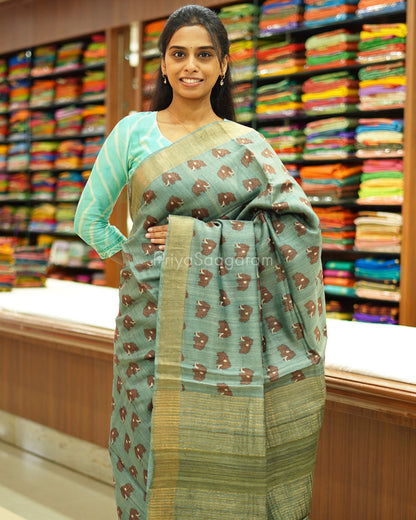 Green Elephant Printed Tussar - PD528