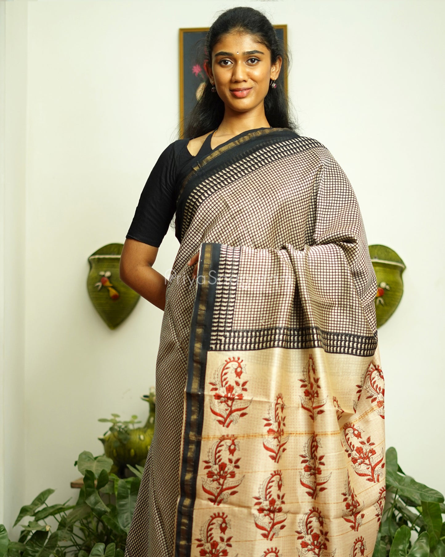 Black Maanga Motif Bagru Print Chanderi - PD360