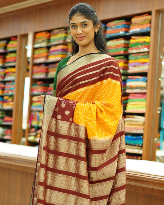 Yellow and Brown Mysore Silk - PD476