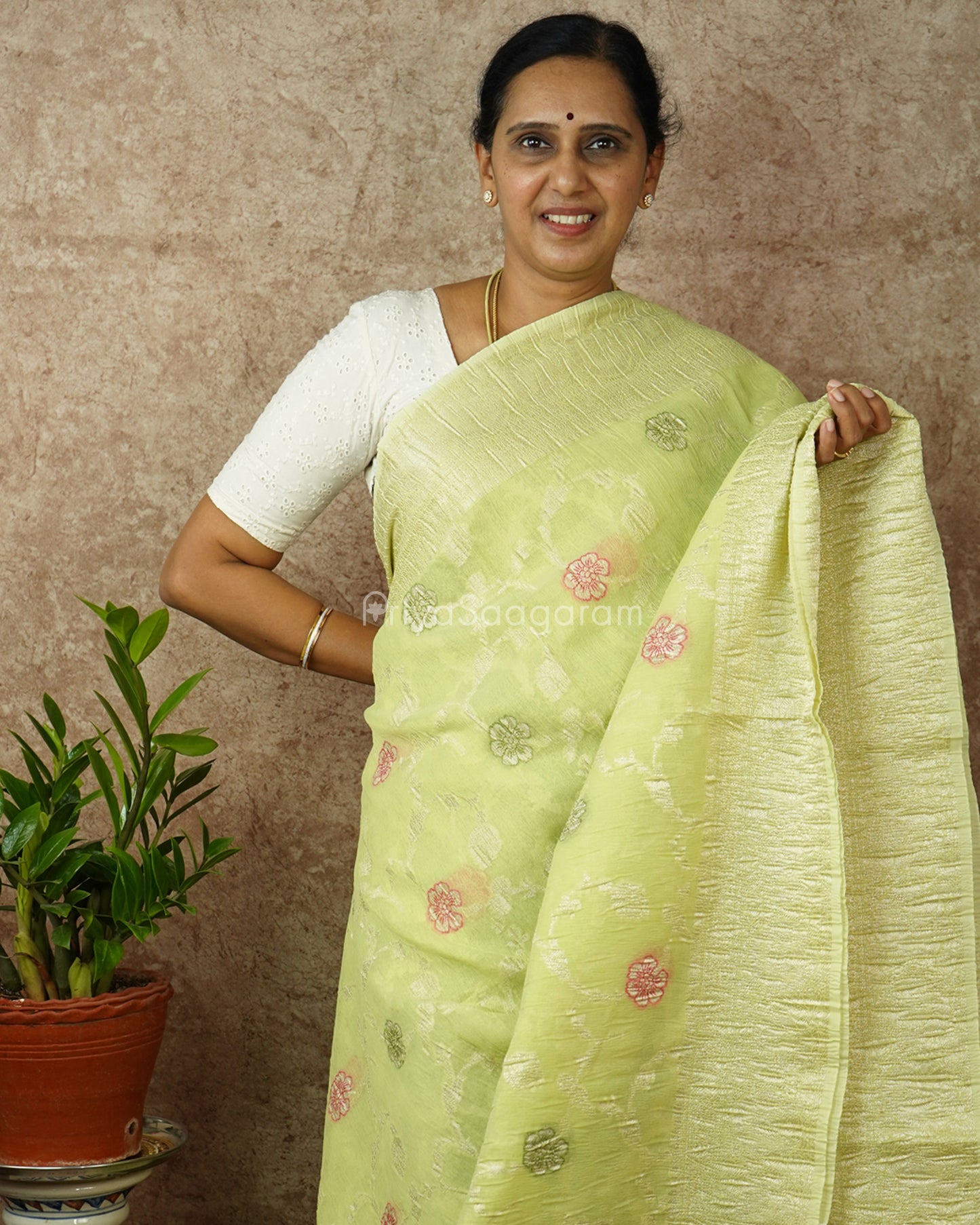 Green Floral Crush Tissue Silk - PD1437