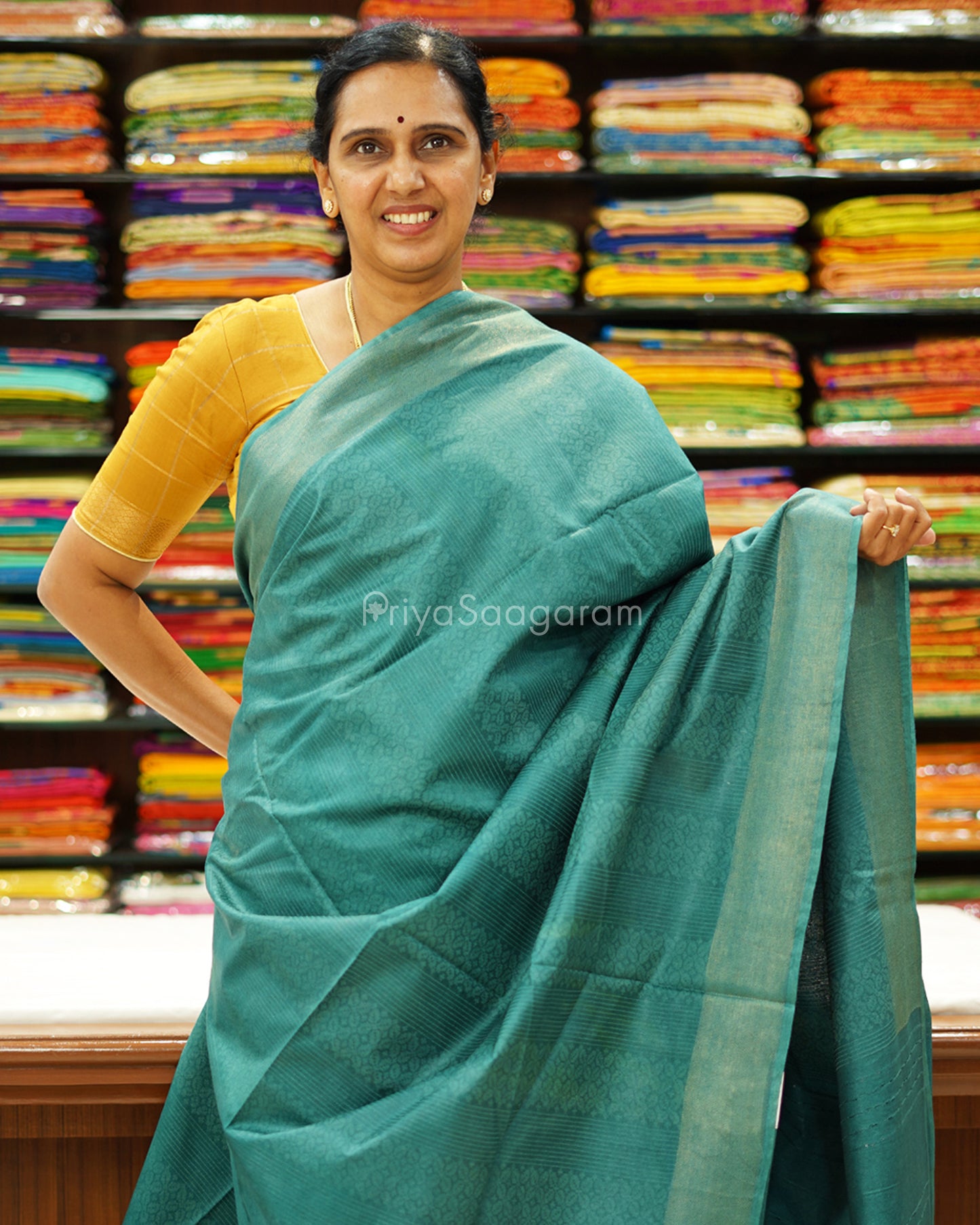Dark Green Print Tussar - PD1332