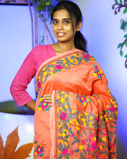 Peach Phulkari Chanderi - PD394