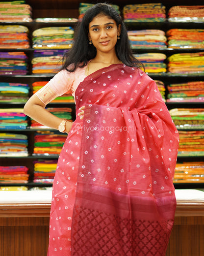 Pink and Maroon Bandhini Tussar Organza - PD1200