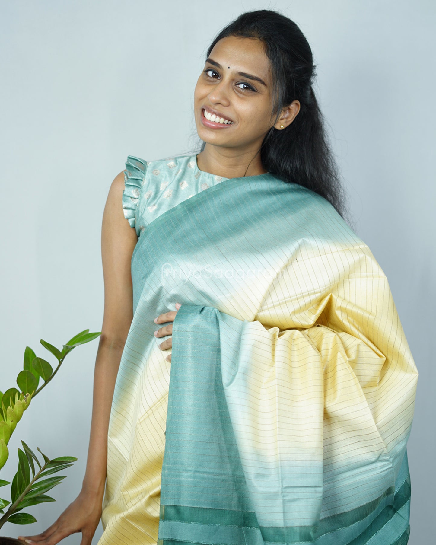 Yellow Green Tussar Organza - PD1217
