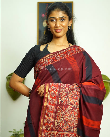 Shaded Maroon Bagru Print Chanderi - PD362