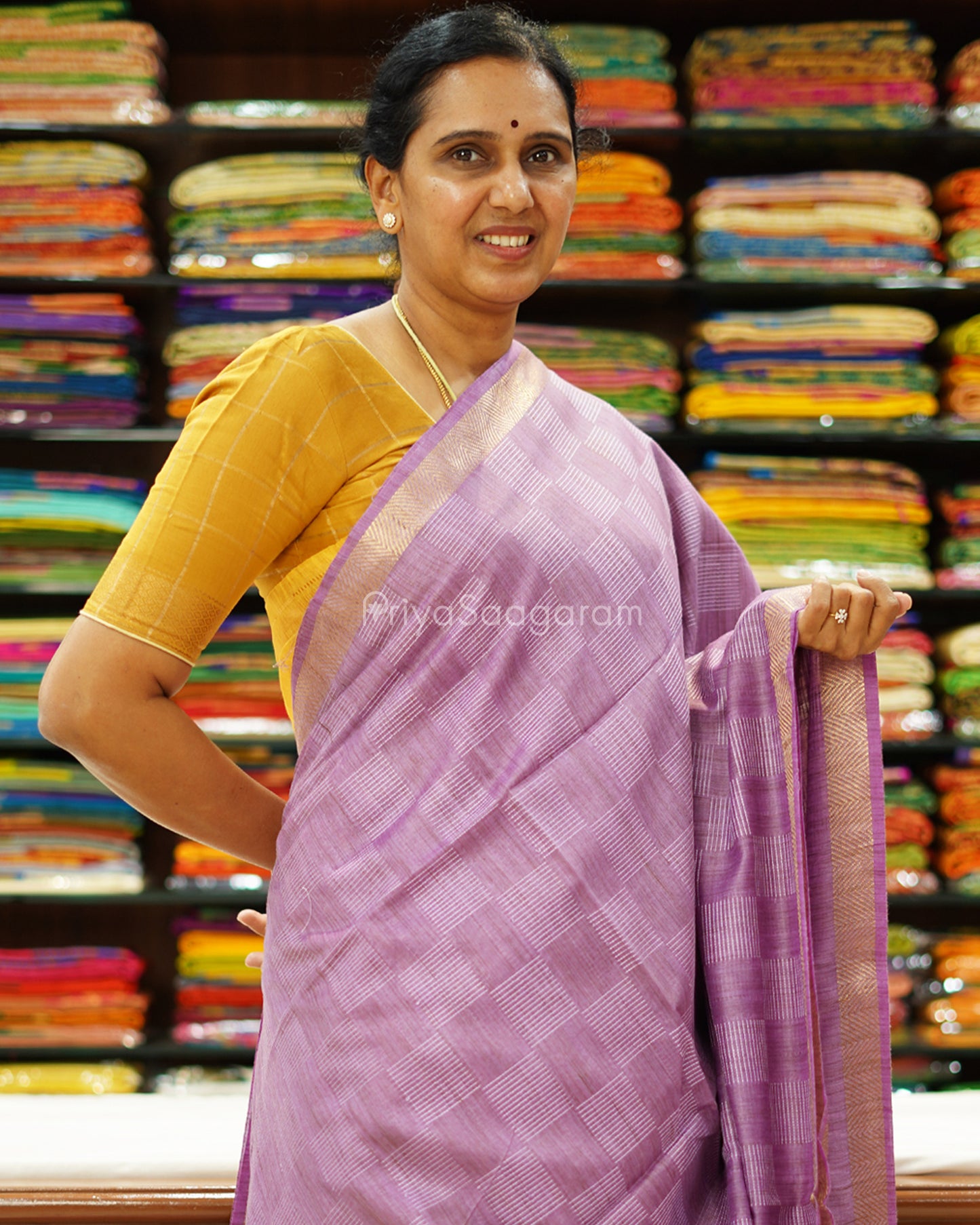 Purple Checked Tussar - PD1266