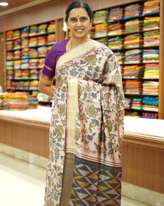 Nude Shade Floral Tussar - PD512