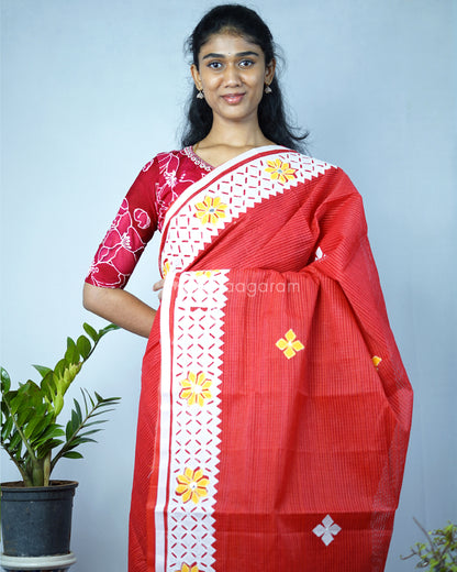 Classic Red Applique Cotton Kota - PD1421